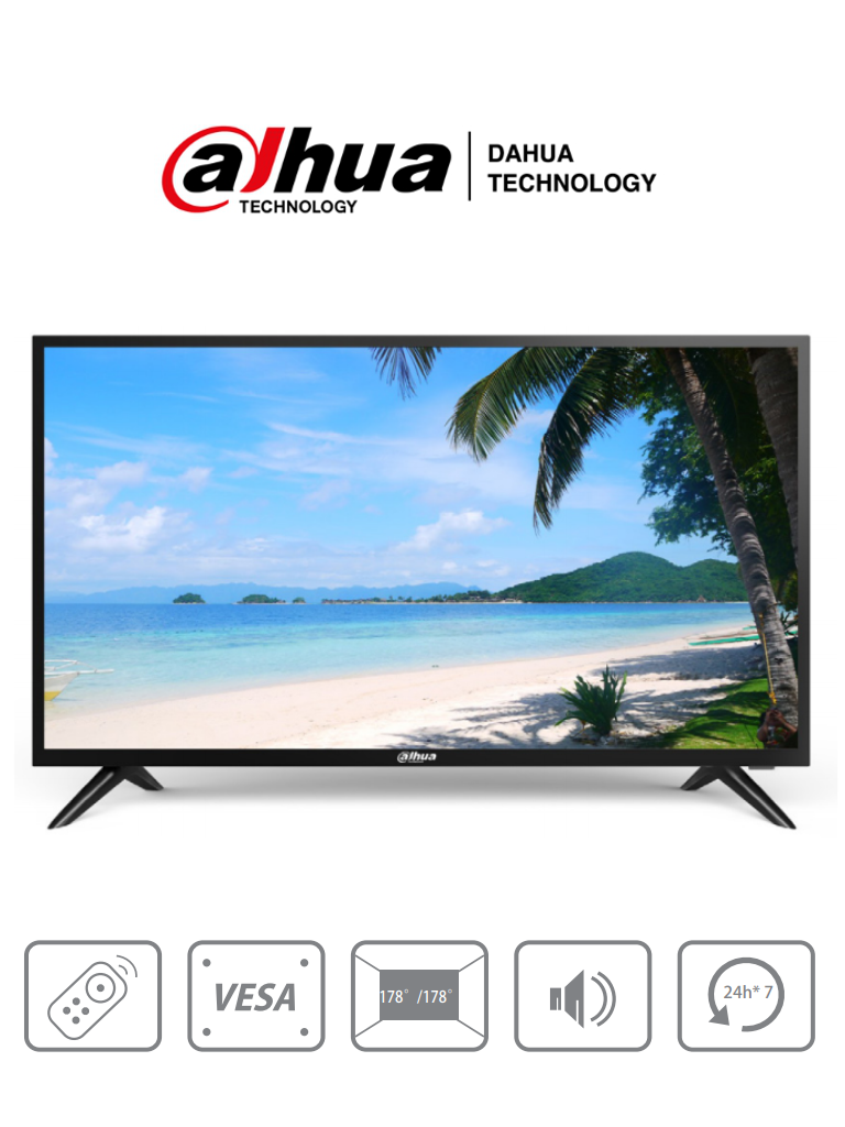 DAHUA DHI-LM32-F200 - Pantalla de 32 pulgadas FHD/ Ideal para trabajar 24/7/ Resolución 1920×1080/ 240 cd/2/ Entradas HDMI VGA y USB/ Altavoces/ Control Remoto/