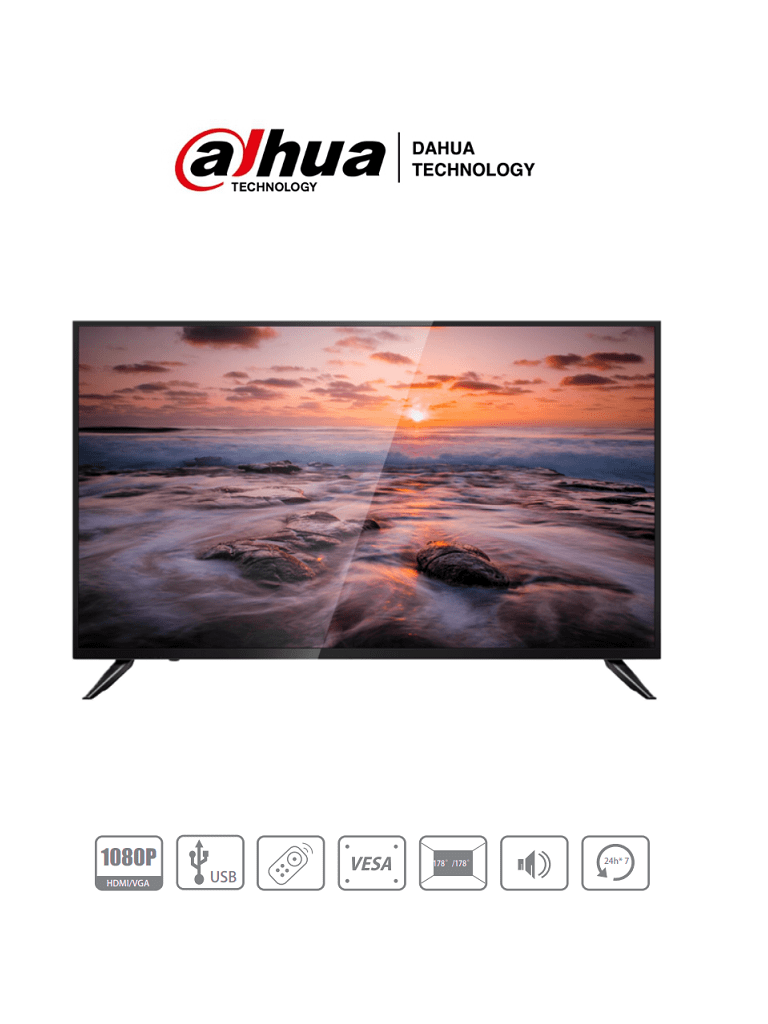 DAHUA LM43-F200 - Pantalla de 43 pulgadas/ Profesional para CCTV/ FHD/ Ideal para trabajar 24/7/ VGA/ HDMI/ Altavoces Integrados/ Brillo de 330 CD/ 8MS/ #SMBMonitoreo