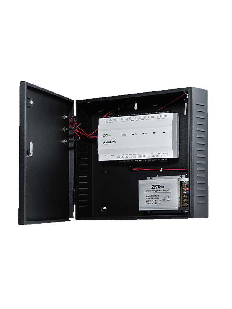 ZKTECO INBIO460PROBOX - Panel de Control de Acceso Peatonal o Vehicular de 4 Puertas / Hasta 8 Lectoras FR1XXX / Compatible con Biosecurity Modulo de Acceso / Gabinete y Fuente incluido / Green Label / Requiere Licencia