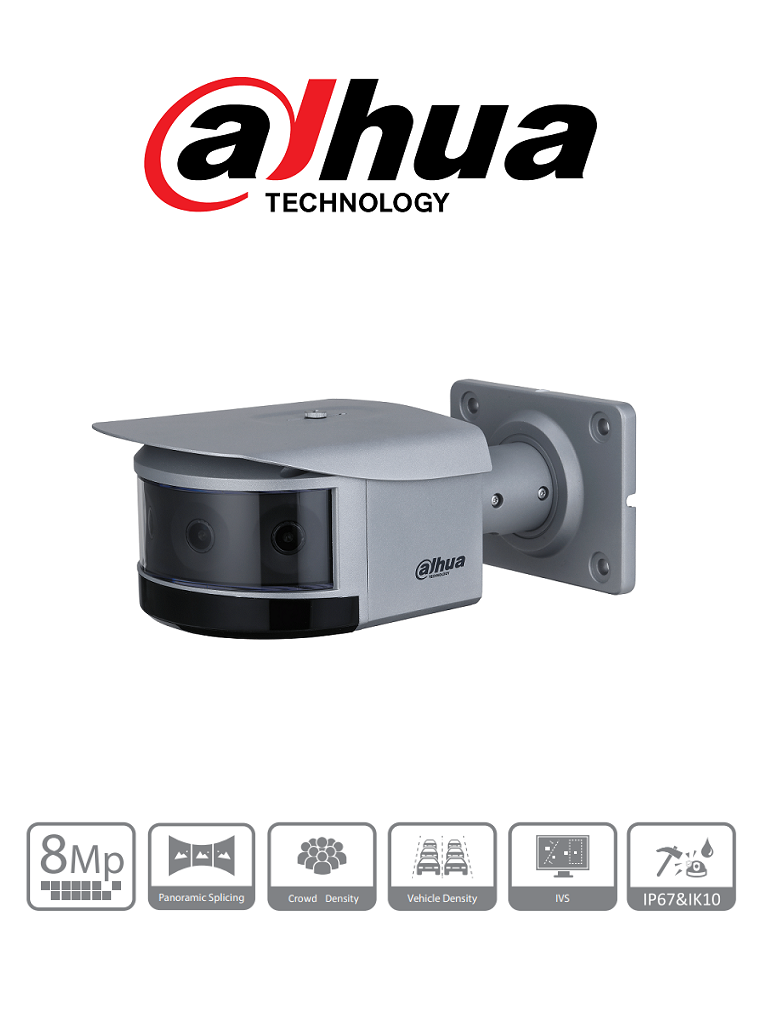 DAHUA DH-IPC-PFW8840N-A180-E4 - Camara IP Multisensor Panoramica Bullet de 8 Megapixeles/ Multisensor 4x2MP/ Wizmind/ 180 Grados/ H.265+/ IR 30 Mts/ DWDR, 3D NR, HLC, BLC/ 2&2 E&S de Alarma/ E&S de Audio/ IP67/ IK10 #SMBÁreasPublicas #ÉxitosDahua