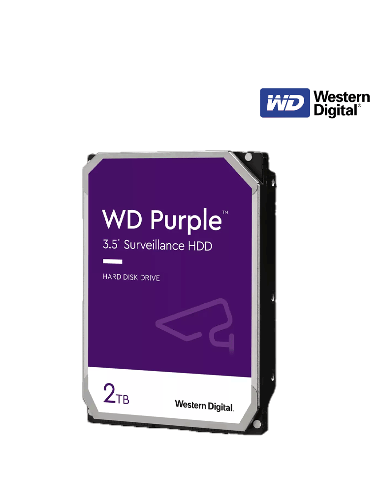 WESTERN WD22PURZ - Disco Duro de 2TB Purple/ Especial Para Videovigilancia/ Trabajo 24/7/ Interface: Sata 6 Gb/s/ Hasta 64 Cámaras/ Hasta 8 Bahías de Discos Duros/ 3 Años de Garantía/