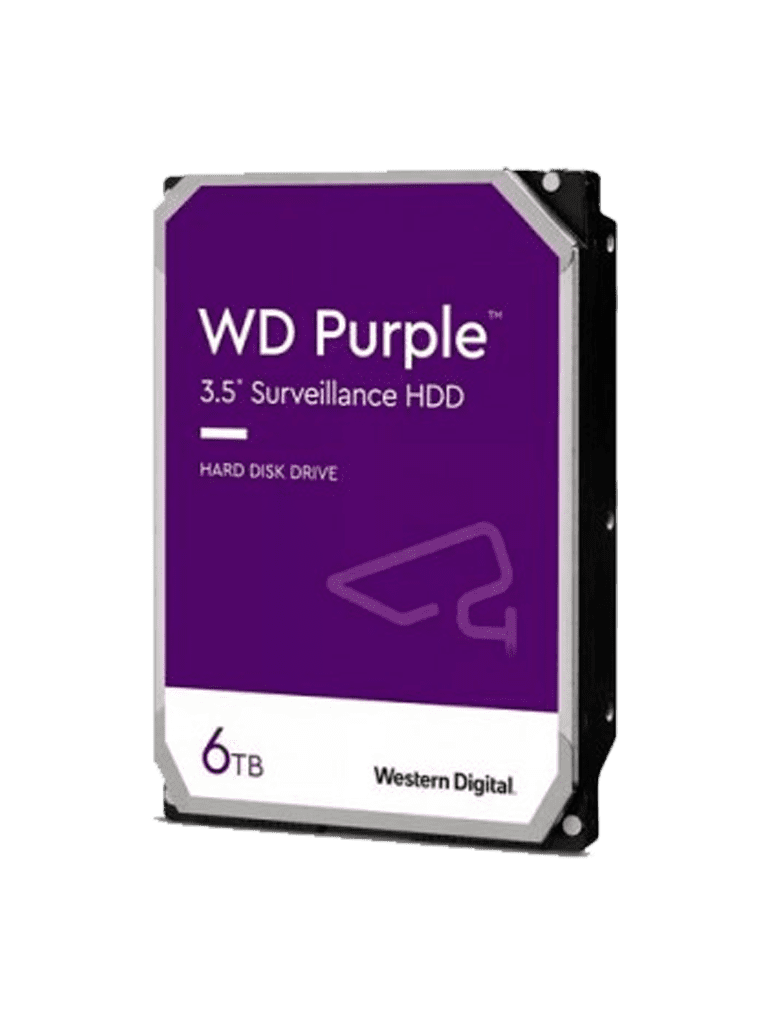 WESTERN WD63PURZ- Disco Duro de 6 TB Purple/ Especial para Videovigilancia/ Trabajo 24/7/ Interface: Sata 6 Gb/s/ Cache 256 MB/ Hasta 64 Cámaras/ Hasta 16 Bahías de Discos Duros/ 3 Años de Garantía/