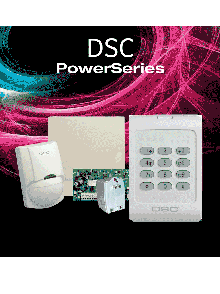 DSC POWER-LED-SB - Paquete Power con / Panel PC1832PCBSPA 8 zonas cableadas/ Gabinete Metálico GTVCMX007/ Teclado de 8 Zonas LED PC1404/ Detector de Movimiento Cableado LC100PI / Fuente de Poder PTC1640U/ Sin Bateria /#vivaDSC