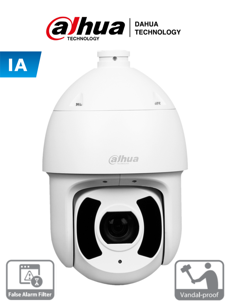 DAHUA SD6CE445XA-HNR - Camara PTZ IP de 45x de Zoom/ 4 Megapixeles/ Con Inteligencia Artificial/ Protección Perimetral con Detección de Humanos y Vehiculos/ PoE+/ IP67/ IK10/ Autotracking/ #Proyectos