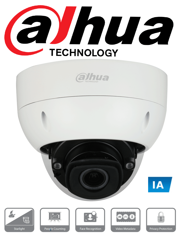 DAHUA IPC-HDBW7442H-Z4FR - Camara IP Domo con Inteligencia Artificial 4 Megapixeles/ H.265/ Reconocimiento Facial/ WDR de 140dB/ Lente Motorizado de 8mm a 32mm/ IR 80 Mts/ IP67/ IK10/ #Proyectos