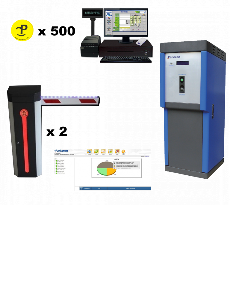 PARKTRON PARKPAQ - Paquete de solución de estacionamiento con una terminal de entrada y pago a la salida