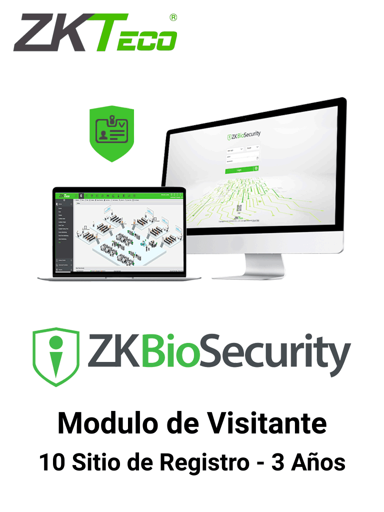 ZKTECO ZKBSVISP103Y - Licencia para gestión de Visitas en Biosecurity / 20 000 Visitas por mes / 10 Sitios de Registro / Vigencia 3 Años