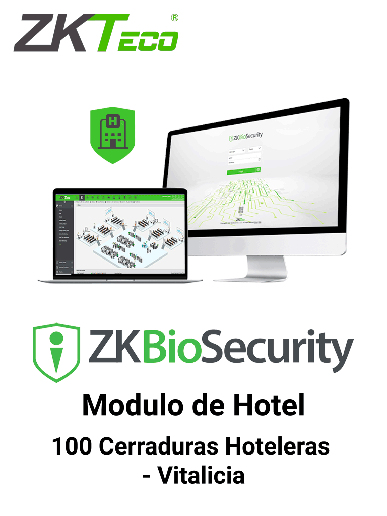 ZKTECO ZKBSHOTELP100 - Licencia para Modulo de Hoteleria Biosecurity Capacidad 100 Cerraduras Hoteleras