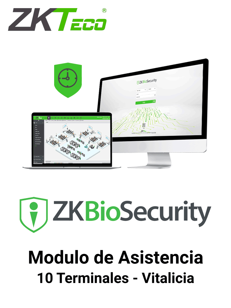 ZKTECO ZKBSTA10 - Modulo Vitalicio de Asistencia para Biosecurity / Hasta 30 000 Usuarios / 10 Terminales