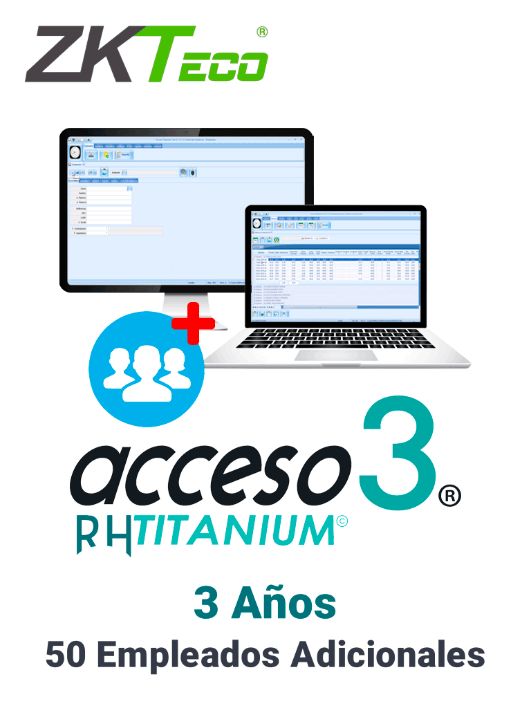 ZKACCESO TITANIUM50EMPADD3YEAR - Licencia para agregar un bloque de 50 empleados adicionales / 3 años