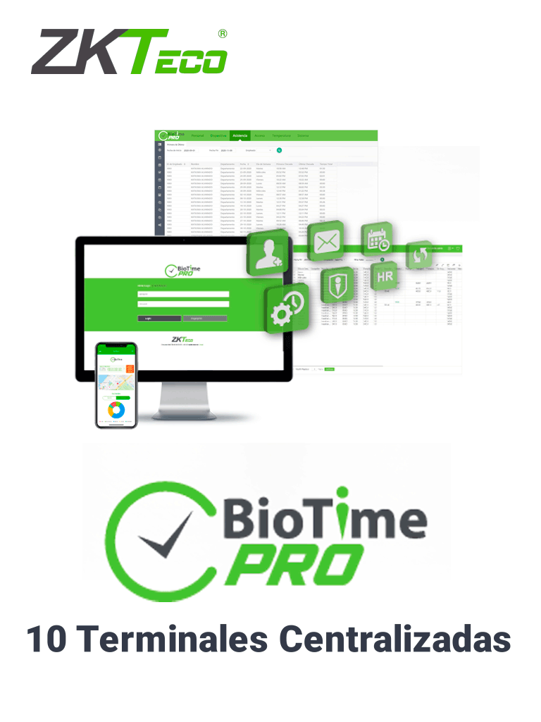 ZKTECO BIOTIMEPROLITE- Licencia de Asistencia Vitalicia / Versión WEB / Para 10 Terminales Centralizadas / 1000 Empleados / 1 Punto para App / 1 Multicompañia/ #JARDÍN