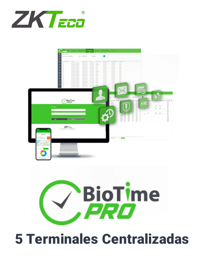 ZKTECO BIOTIMEPROSTARTER- Licencia de Asistencia Vitalicia / Versión WEB / Para 5 Terminales Centralizadas / 500 Empleados / 1 Punto para App / 1 Multicompañia