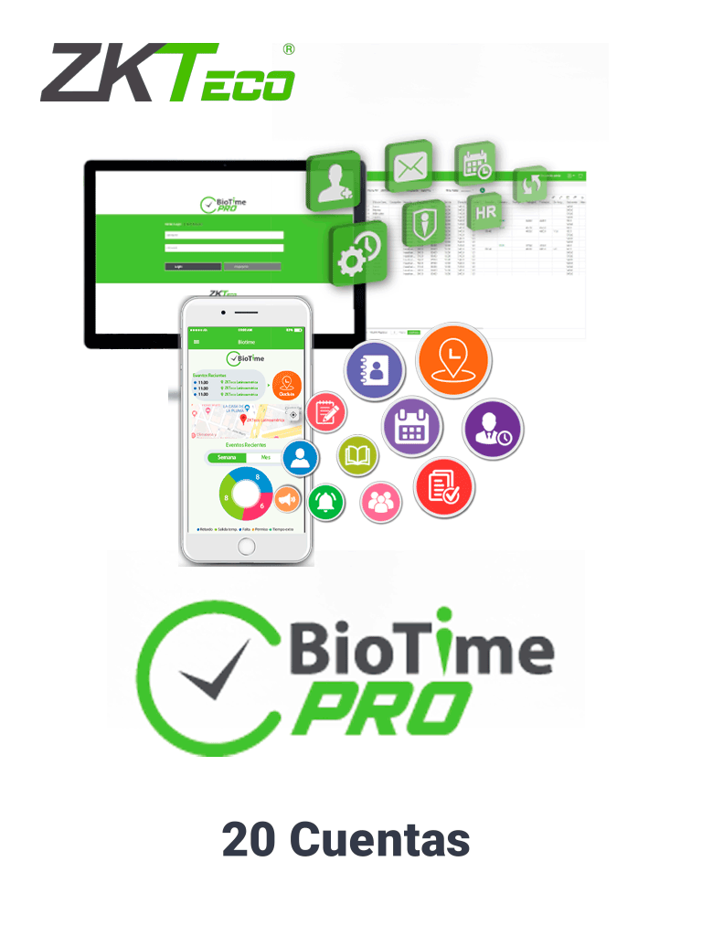 ZKTECO BIOTIMEPROAPPBASIC - Licencia Vitalicia de Aplicación Móvil para uso de ZK BIOTIMEPRO / Compatible con celulares ANDROID o iOS / Soporta 20 cuentas