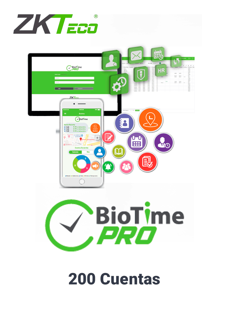 ZKTECO BIOTIMEPROAPPPROFESSIONAL - Licencia Vitalicia de Aplicación Móvil para uso de ZK BIOTIME PRO / Compatible con Celulares ANDROID o iOS / Soporta 200 Cuentas