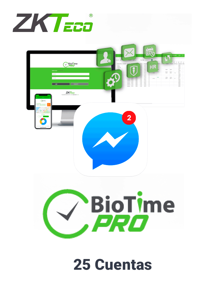 ZKTECO BIOTIMEPROMESSENGERP1 - Licencia vitalicia de 25 cuentas para notificaciones en tiempo real en Facebook Messenger