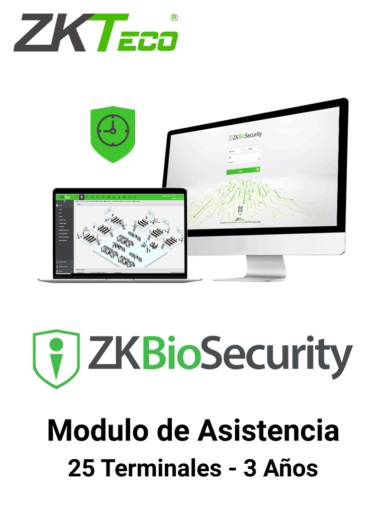 ZKTECO ZKBSTA253Y - Modulo de Asistencia para Biosecurity / Hasta 30 000 Usuarios / 25 Terminales / Vigencia 3 años