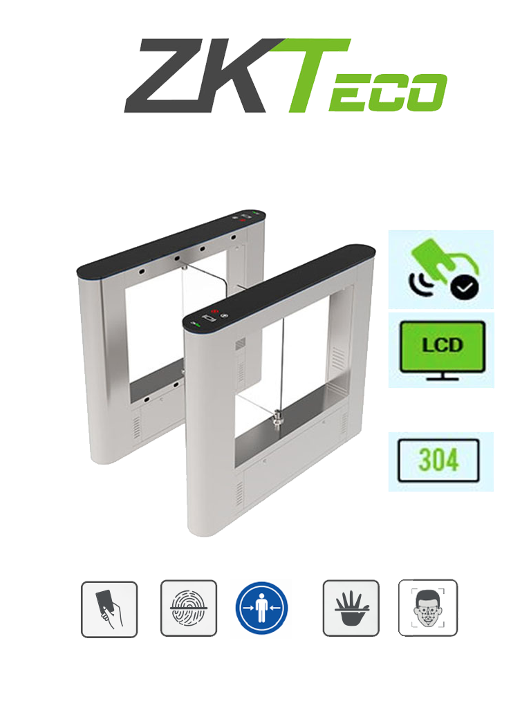 ZKTECO SBTL5000 - Barrera Abatible un Carril Bidireccional / Acero SUS304 / Aletas de Cristal Templado / 25 a 30 Personas x Min. / 110V / Carril 65 cm / 2 millones de Ciclos / Interior / No cuenta con Lectores y Panel