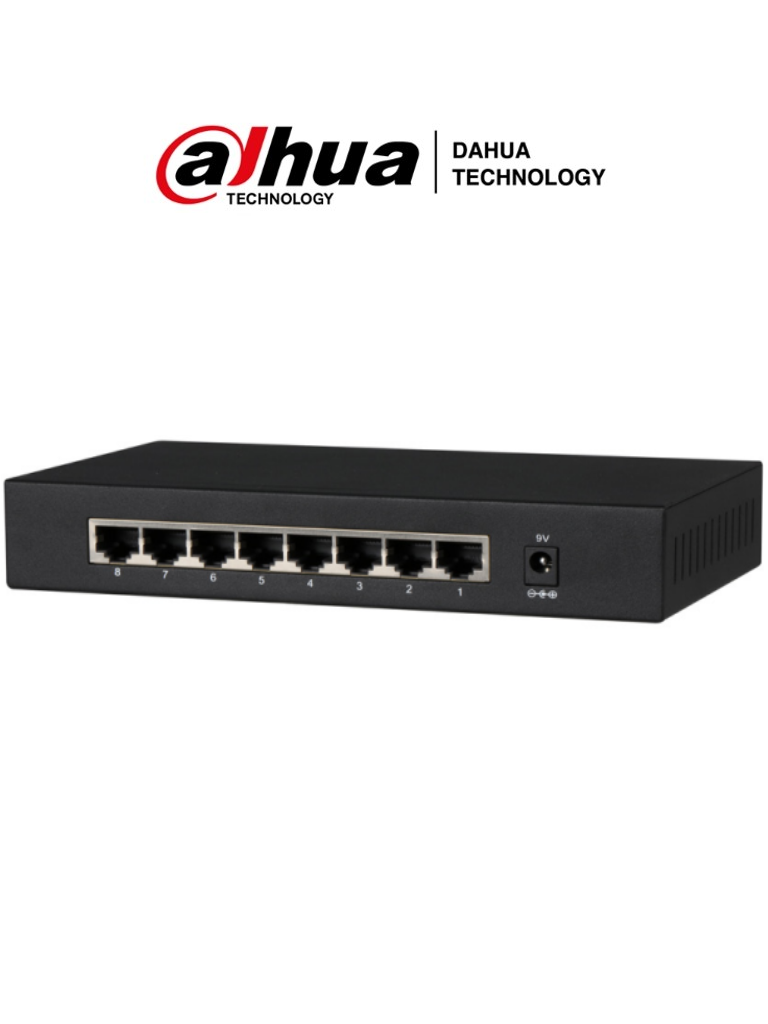 DAHUA PFS3008-8GT - Switch Gigabit de 8 Puertos No Administrable/ Capa 2/ 10/100/1000 Base-T/ Carcasa Metalica/ Switching 16G/ Tasa de Reenvio de Paquetes 11.9 Mbps/ Memoria Bufer de Paquetes 1.5Mb/ Con Proteccion de Descargas/