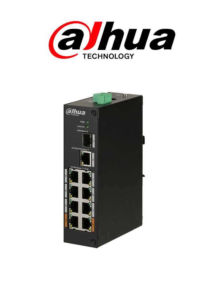 DAHUA PFS31108ET96 - Switch PoE de 10 Puertos/ 8 Puertos PoE/ 1 Puerto SFP de 1000 Mbps/ 1 Puerto Puerto RJ45 10/100/1000/ 96 Watts Totales/ Soporta PoE Watchdog/ Switching 7.6 Gbps/ Tasa de Reenvio de Paquetes de 4.17 Mbps/