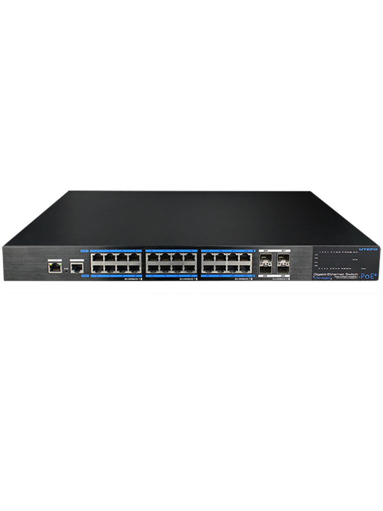 UTEPO UTP7524GEPOE4GF - Switch Gigabit PoE Administrable / Capa 2 / 24 Puertos PoE Gigabit RJ45 / 4 Puertos SFP Gigabit / 802.3af&at / PoE 390 Watts #Protección UTEPO