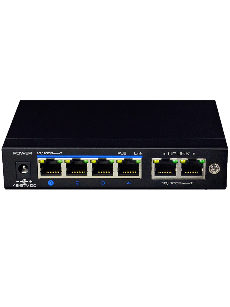 UTEPO UTP3SW04TP60 - Switch PoE / No administrable / 4 Puertos PoE fast ethernet / 2 Puertos fast ethernet / 802.3af&AT / Modo CCTV / PoE 60 Watts