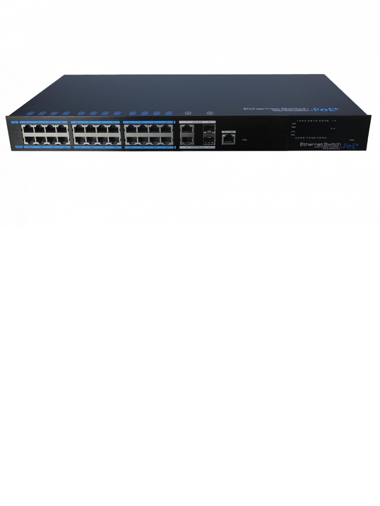 UTEPO UTP7224EPOEL2 - Switch PoE industrial para videovigilancia / 24 Puertos fe AF / AT / 370W Totales / 2 Puertos GE y fibra SFP UPLINK / Capa 2