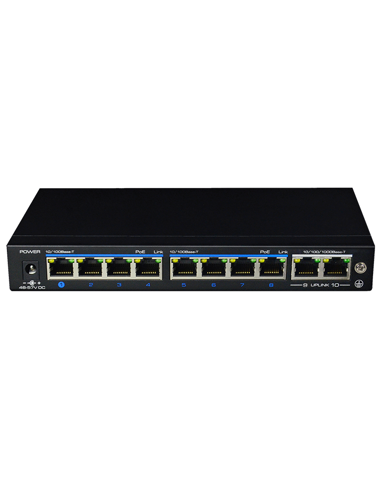 UTEPO UTP3SW08TP120A1 - Switch PoE / No administrable / 8 Puertos PoE fast ethernet / 2 Puertos Gigabit RJ45 / 802.3af&AT / Modo CCTV / PoE 120 Watts