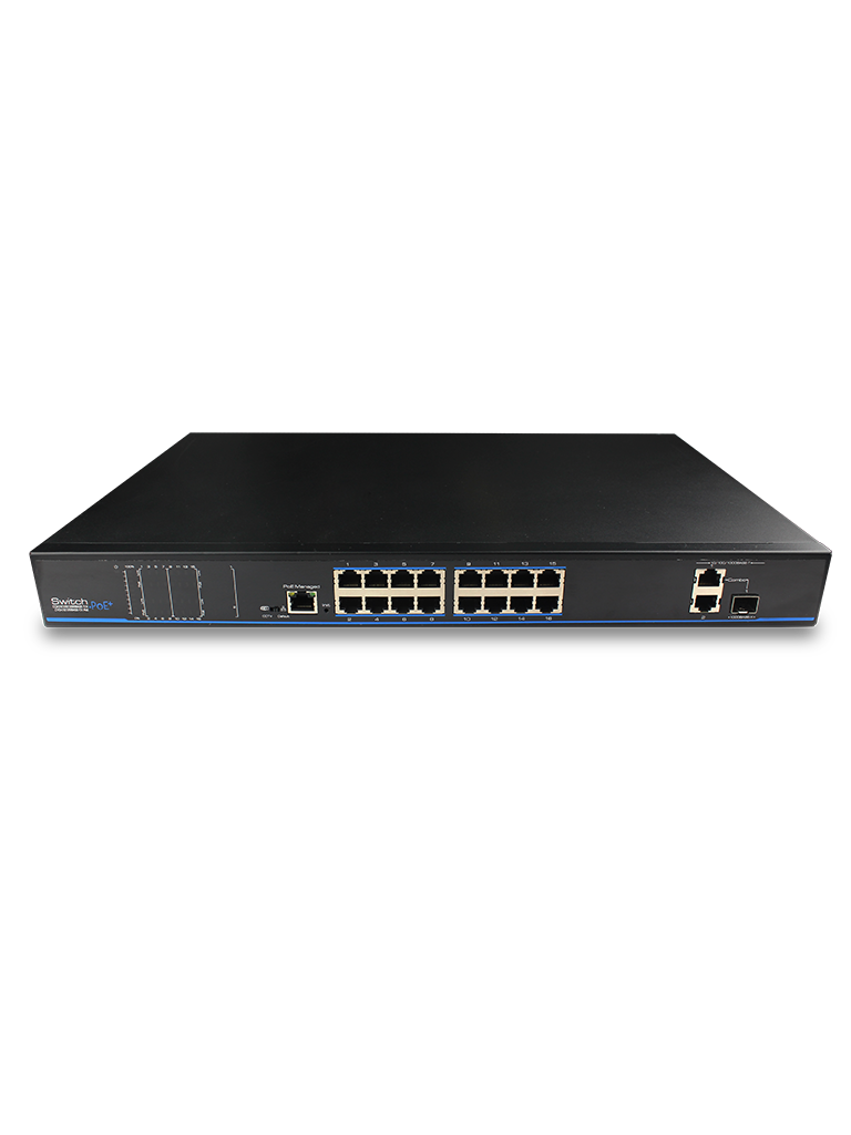 UTEPO UTP1SW1602TSPOE - Switch PoE / 16 Puertos PoE fast ethernet / 1 Puertos combo Gigabit SFP RJ45 / 1 Puerto Gigabit RJ45 / 802.3af&AT / PoE 180 Watts /