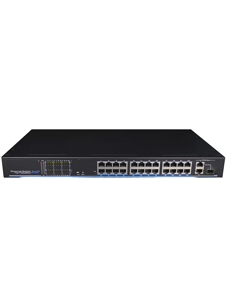 UTEPO UTP1SW2402TSPOE - Switch PoE / 24 Puertos PoE fast ethernet / 1 Puerto combo Gigabit SFP RJ45 / 1 Puerto Gigabit RJ45 / 802.3af&AT / PoE 300 Watts