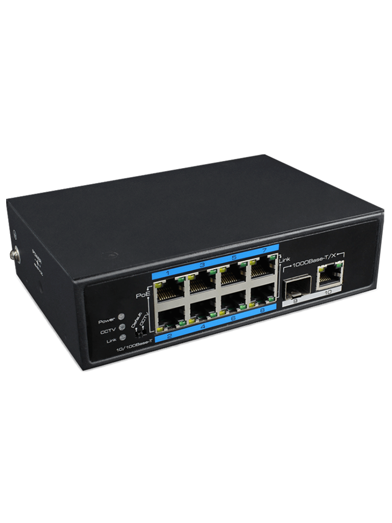 UTEPO UTP7108EPOE - Switch industrial PoE / 8 Puertos fast ethernet / 1 Puerto SFP Gigabit / 1 Puerto RJ45 Gigabit / 802.3af&AT / Modo CCTV / PoE 120 Watts / Din Riel