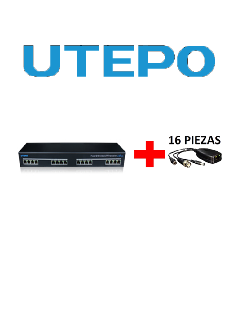 UTEPO UTP116PVHD2 - Transmisor y receptor de 16 canales de video y energia / HDCVI / TVI / A HD / CVBS / Distancia 400M a 720p / 200M A 1080p