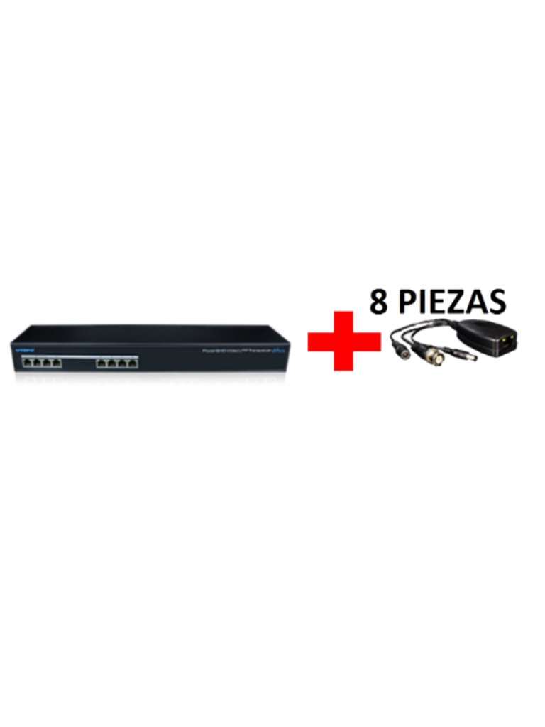 UTEPO UTP108PVHD2 - Kit de Transceptores de Video y Energía para 8 Canales/ Receptor de 8 Canales 1080p Hasta 200 Metros/ Incluye 8 Transceptores para Cámaras de Hasta 1080p/ Envía Video y Energía en un Solo Cable UTP/