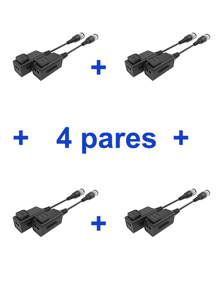 UTEPO UTP101PHD6PAK4 - 4 Pares de transceptores pasivos HD / Diseño para empalmes ordenados / Distancias CVI 720p a 300M / 1080p A 250M / 4 MP A 200M / 4K A 150M