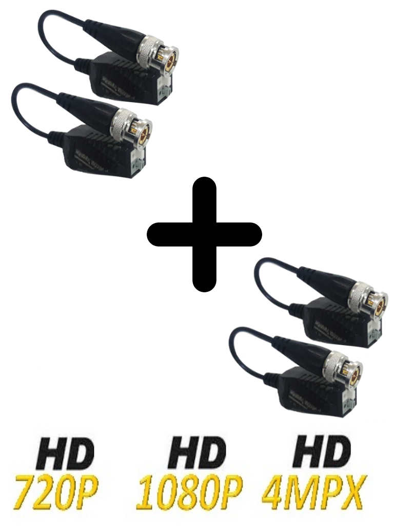 UTEPO UTP101PHD404 - Paquete de 4 pares de transceptores pasivo/ Push / HDCVI 720P 250M, 1080P 200M / TVI 720P 250M, 1080P 200M / AHD 720P 300M, 1080 300M/ Fácil conexion/