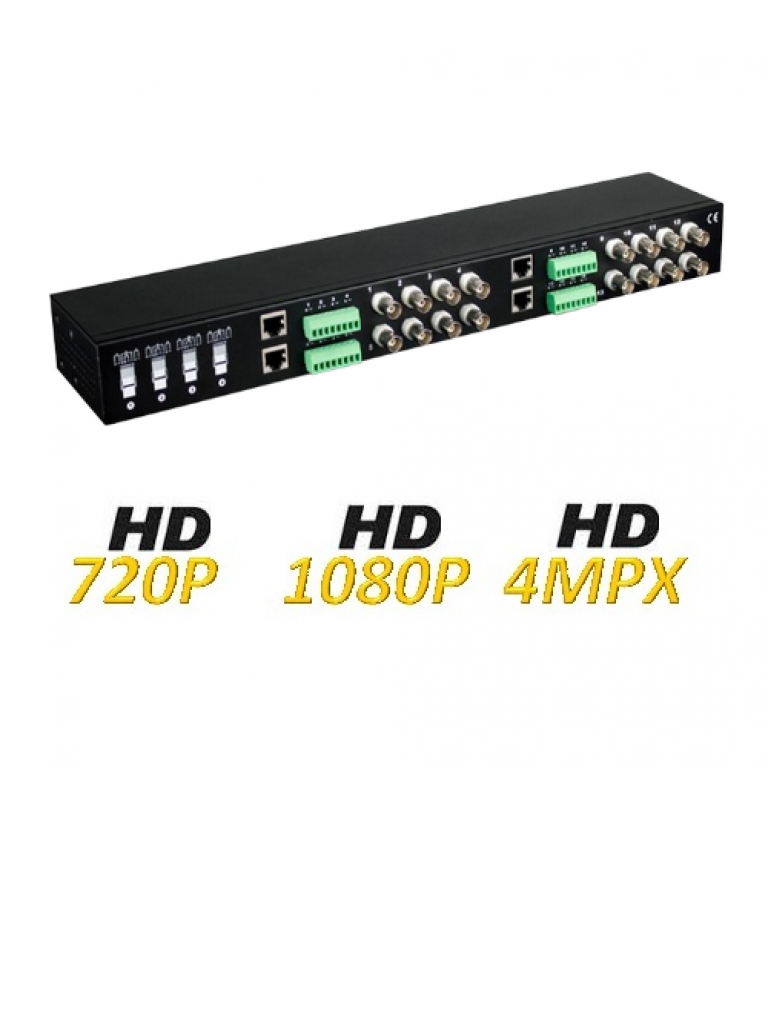 UTEPO UTP116PHD - Transceptor Pasivo de 16 Canales/ Soporta Resolución hasta 4k a 150 Metros/ Soporta HDCVI/TVI/AHD y CVBS/ 720p a 350 Metros/ 1080p a 200 Metros/ 4 Megapixeles a 200 Metros/