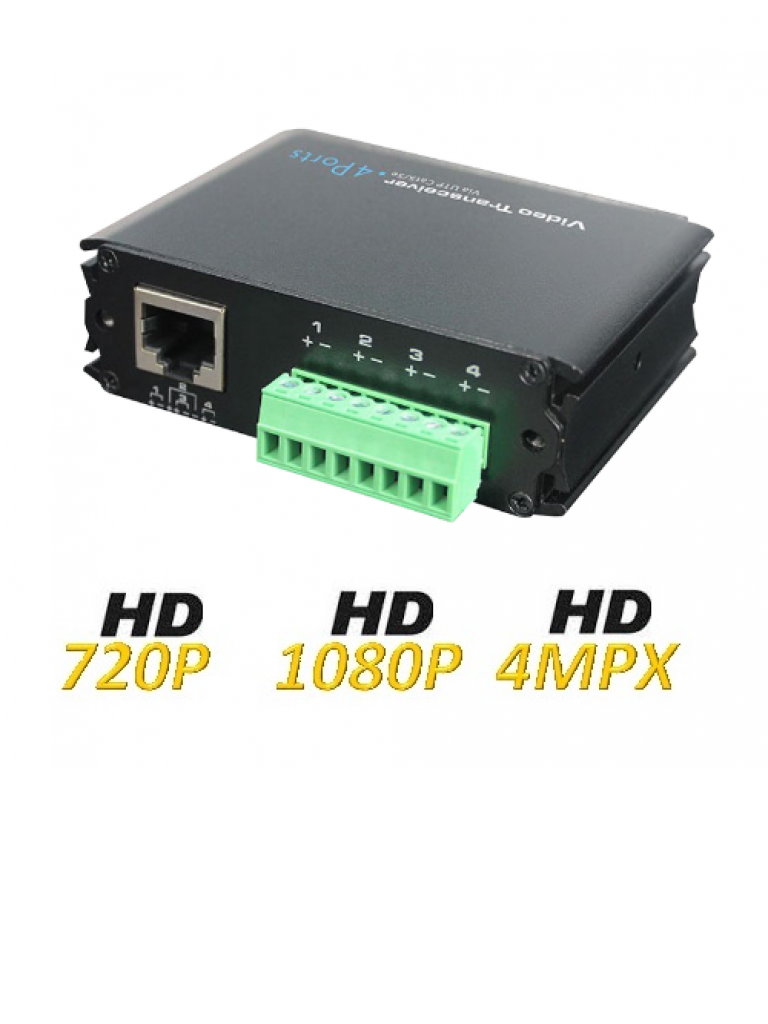 UTEPO UTP104PHD - Transceptor pasivo de 4 canales de video HDCVI / TVI / A HD / CVBS / 350M A 720p / 250M A 1080p / 200M A 4 MP / 150M A 4K