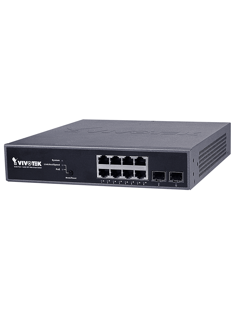 VIVOTEK AWGEV104B130 - Switch Gigabit PoE 8 puertos GE / 2 Puertos GE SFP / 130W Totales / WEB Smart / 30W Por puerto / VIVOCAM/ #Ciberseguridad