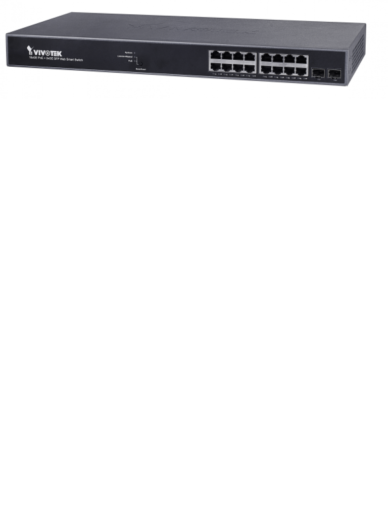 VIVOTEK AWGEV184B250 - Switch Gigabit PoE 16 puertos GE / 2 Puertos GE SFP / 250W Totales / WEB Smart / 30W Por puerto / VIVOCAM