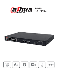 [DHT1850006] DAHUA PFS3220-16GT-190 - Switch Poe de 16 Puertos Gigabit/ Poe Inteligente/ Puerto Rojo de 90W/ 190 Watts Totales/ 2 Puertos SFP Opticos/ Protocolos Poe:IEEE802.3af, IEEE802.3at, Hi-PoE, IEEE802.3bt/ Switching 52 Gbps/ Protección de Descargas/