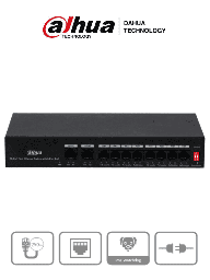 [DHT1850009] DAHUA DH-PFS3010-8ET-65 - Switch Poe de 10 Puertos Fast Ethernet/ 8 Puertos Poe/ 2 Puertos Uplink/ 65 Watts Totales/ Soporta PoE Watchdog/ Switching 2.0 Gbps/ Con Protección de Descargas/