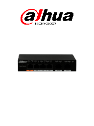 [DRD182001] DAHUA PFS3006-4ET-60 - Switch PoE de 6 Puertos Fast Ethernet/ 4 Puertos PoE/ 2 Puertos Uplink/ 60 Watts Totales/ Soporta PoE Watchdog/ Puerto 1 Soporta Hi-PoE 60 Watts/ Capacidad de Switching de 1.8 Gbps/