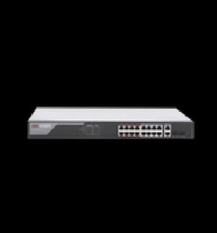 [DS-3E1318P-SI] Switch Administrable de 16 puertos PoE+ (hasta 250 m), 10/100 Mbps, 2 puertos SFP, 230 Watts, configuración remota desde Hik-ProConnect