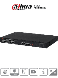 [DHT1850011] DAHUA DH-PFS3218-16ET-135 - Switch Poe Ethernet de 18 puertos/ 16 puertos PoE 10/100 Mbps/ 135 Watts Totales/ 2 Puertos SFP/ PoE Watchdog/ Switching 7.2 Gbps/ Tasa de Reenvio de paquetes 5.3568/