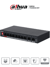 [DHT1850016] DAHUA PFS3010-8ET-96 - Switch Poe de 10 Puertos Fast Ethernet/ 8 Puertos PoE/ 2 Puertos Uplink 10/100/1000/ 96 Watts Totales/ Soporta PoE Watchdog/ Switching 5.60 Gbps/ Tasa de Reenvio de Paquetes 4.17 Mbps/