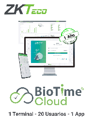 [ZKT0820062] ZKTECO BIOTIMECLOUDLITE - Licencia para asistencia en la nube de 1 año / 1 dispositivo / 20 usuarios / 1 app / 30,000 eventos / 30,000 notificaciones por whats app