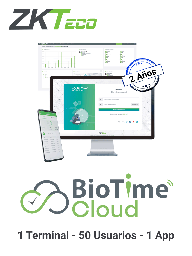 [ZKT0820064] ZKTECO BIOTIMECLOUDPREMIUM - Licencia para asistencia en la nube de 2 años / 1 dispositivo / 50 usuarios / 1 app / 250,000 eventos / 250,000 notificaciones por WhatsApp