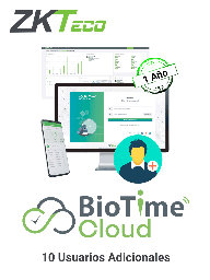 [ZKT0820066] ZKTECO BTIMECLOUDADDUSER10 - Licencia de incremento para 10 usuarios adicionales para BioTimeCloud de 1 año / Se requiere licencia base para su activación