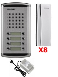 [cmx2420001] COMMAX DR8AMAP - Kit de frente de calle de audio DR8AM para 8 apartamentos incluye 8 auriculares DPSS y fuente de energía RF1A de 12VDC/ Soporta función de apertura de puerta