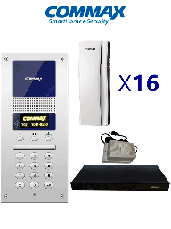 [cmx2420005] COMMAX AUDIOGATE16PAK - Paquete de Audioportero departamental sistema Audiogate con apertura de puerta, incluye frente de calle DR2AG, 16 auriculares, distribuidor de 16 posiciones y fuente de 24VDC/ Soporta Estación de guardia/ #Audiogate