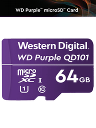 [WDC1510003] WESTERN WDD064G1P0C- Memoria de 64GB Micro SDXC/ Linea Purple/ Clase 10 U1/ Lectura 50MB/ Escritura 40MB/ Especializada para Videovigilancia